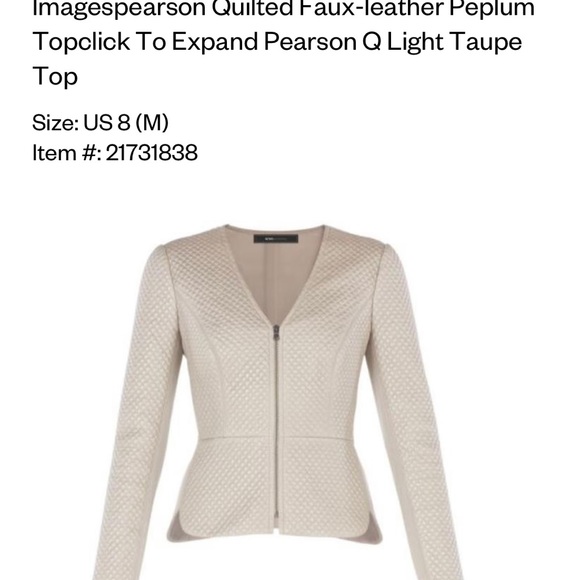 BCBG MAX AZRIA Quilted Faux-leather Peplum Top.   NWT Taupe color.
Size Medium - Picture 1 of 5